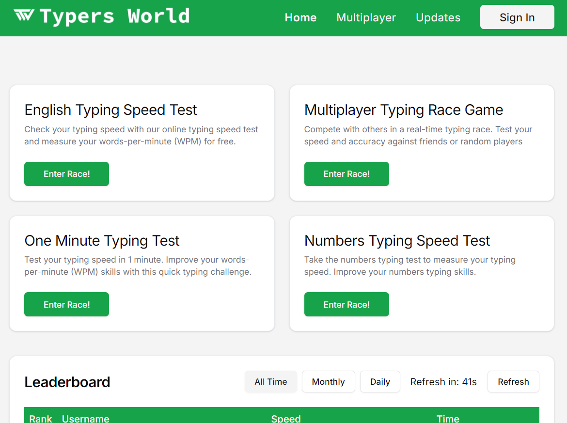 Typers world test your typing speed and race with others